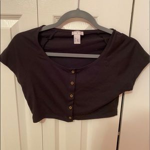 cropped black button up top